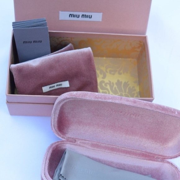 Miu Miu Sunglasses Case, Pink Velvet Clamshell,Boxed, Gray Cloth, Drawstring Bag - Picture 5 of 12